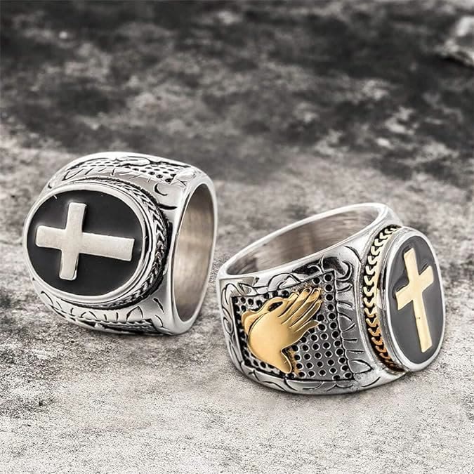 Retro Cross "Hand of God" Titanium Religion Ring