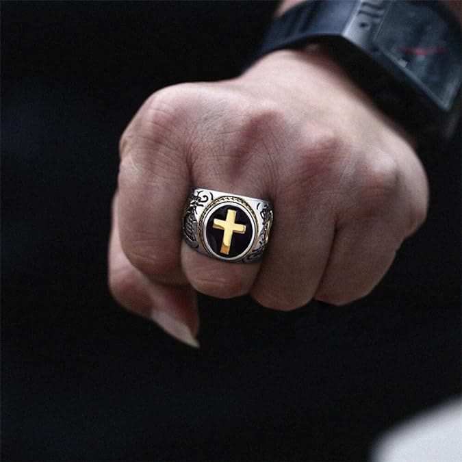 Retro Cross "Hand of God" Titanium Religion Ring