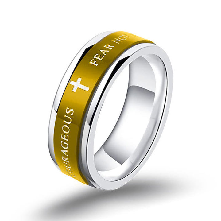 Titanium Black/Gold Cross Step Edges Rotating Ring