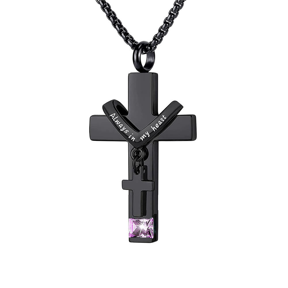 12 Months Birthstone Double Cross Ashes Urn Pendant Necklace