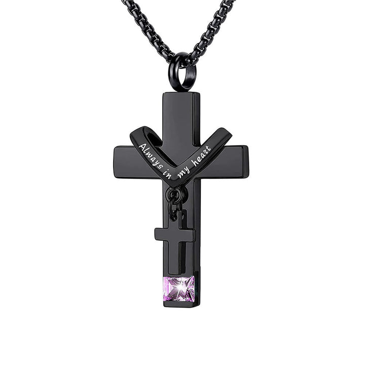 12 Months Birthstone Double Cross Ashes Urn Pendant Necklace