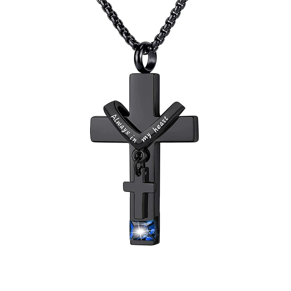 12 Months Birthstone Double Cross Ashes Urn Pendant Necklace
