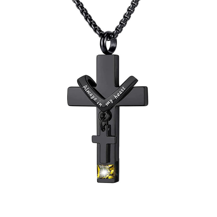12 Months Birthstone Double Cross Ashes Urn Pendant Necklace