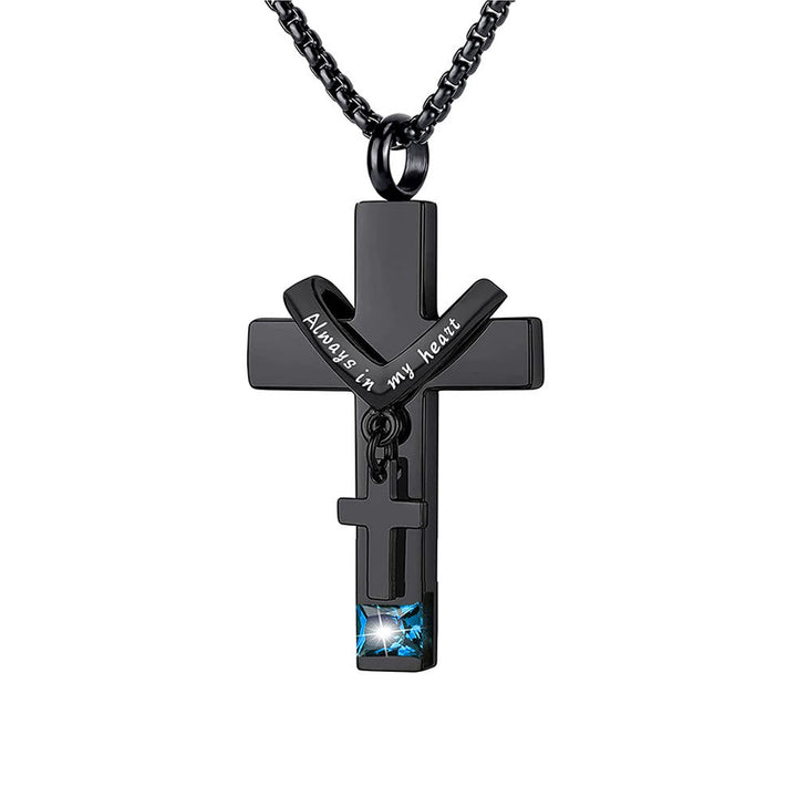 12 Months Birthstone Double Cross Ashes Urn Pendant Necklace