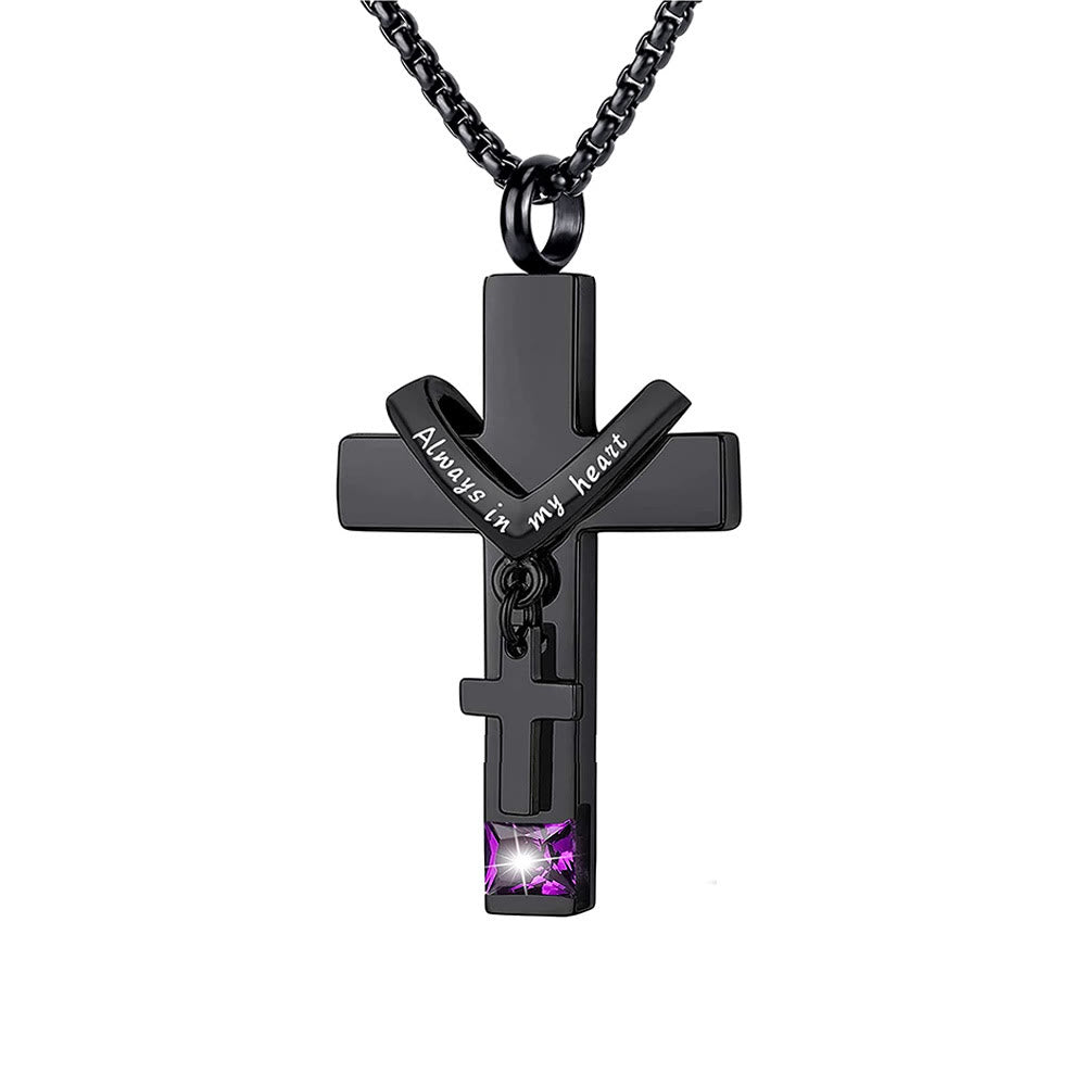 12 Months Birthstone Double Cross Ashes Urn Pendant Necklace