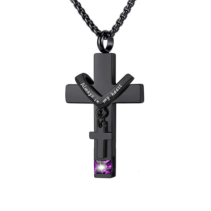 12 Months Birthstone Double Cross Ashes Urn Pendant Necklace