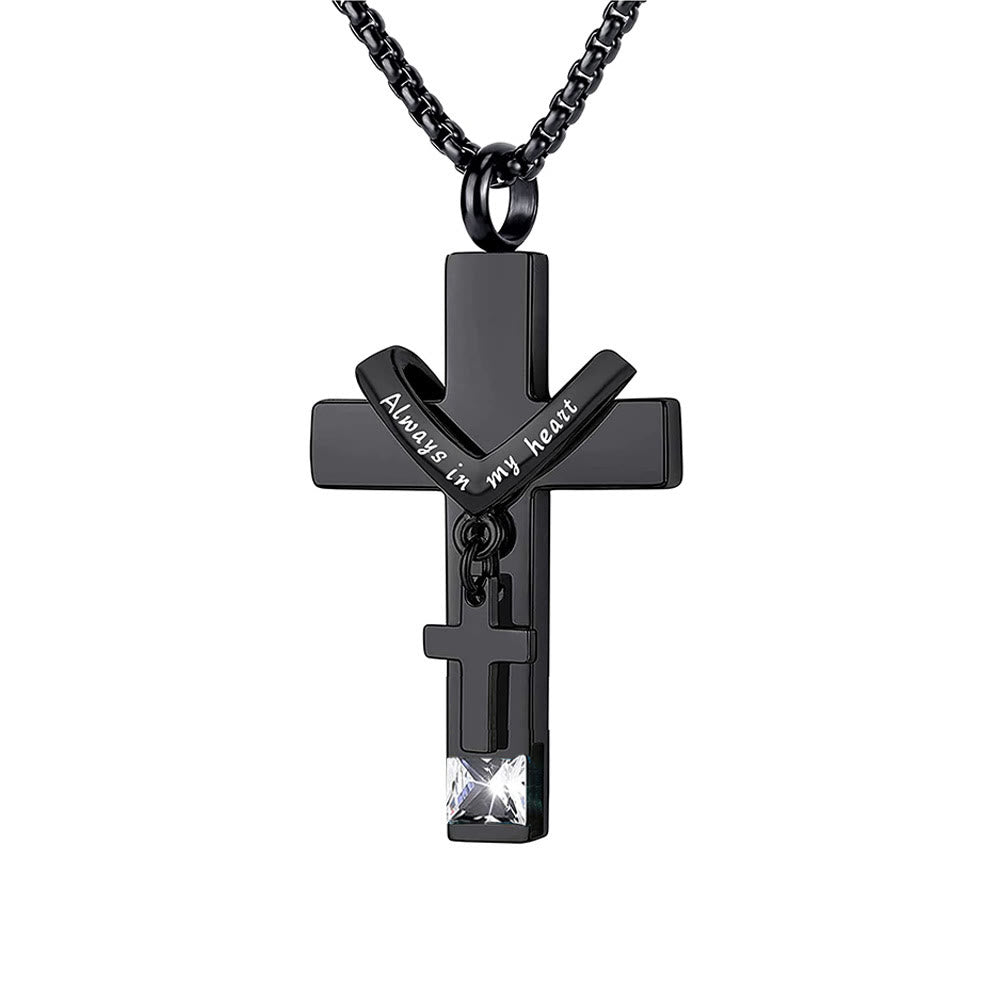 12 Months Birthstone Double Cross Ashes Urn Pendant Necklace