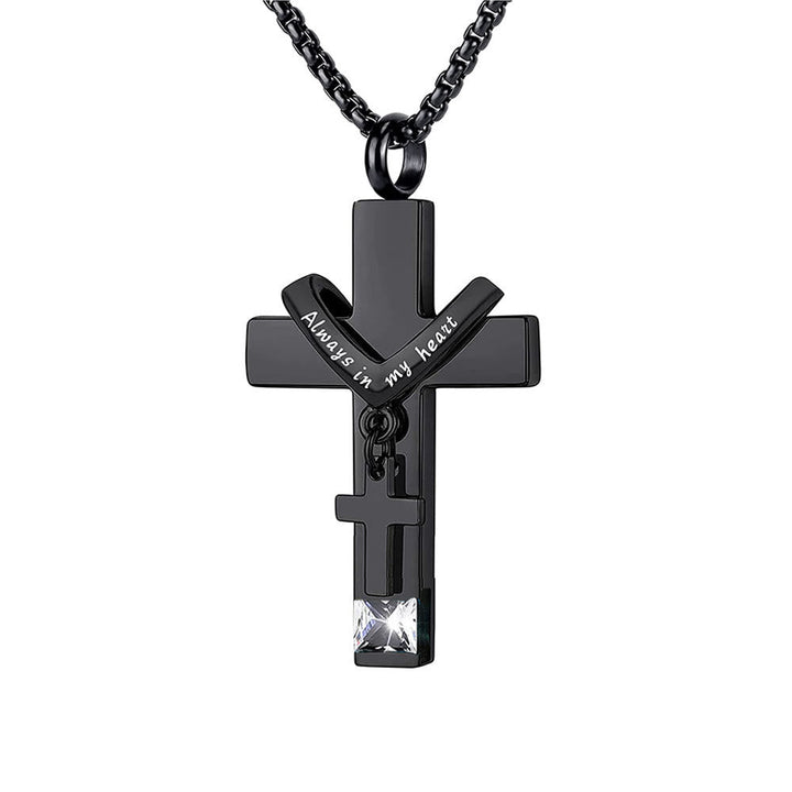 12 Months Birthstone Double Cross Ashes Urn Pendant Necklace