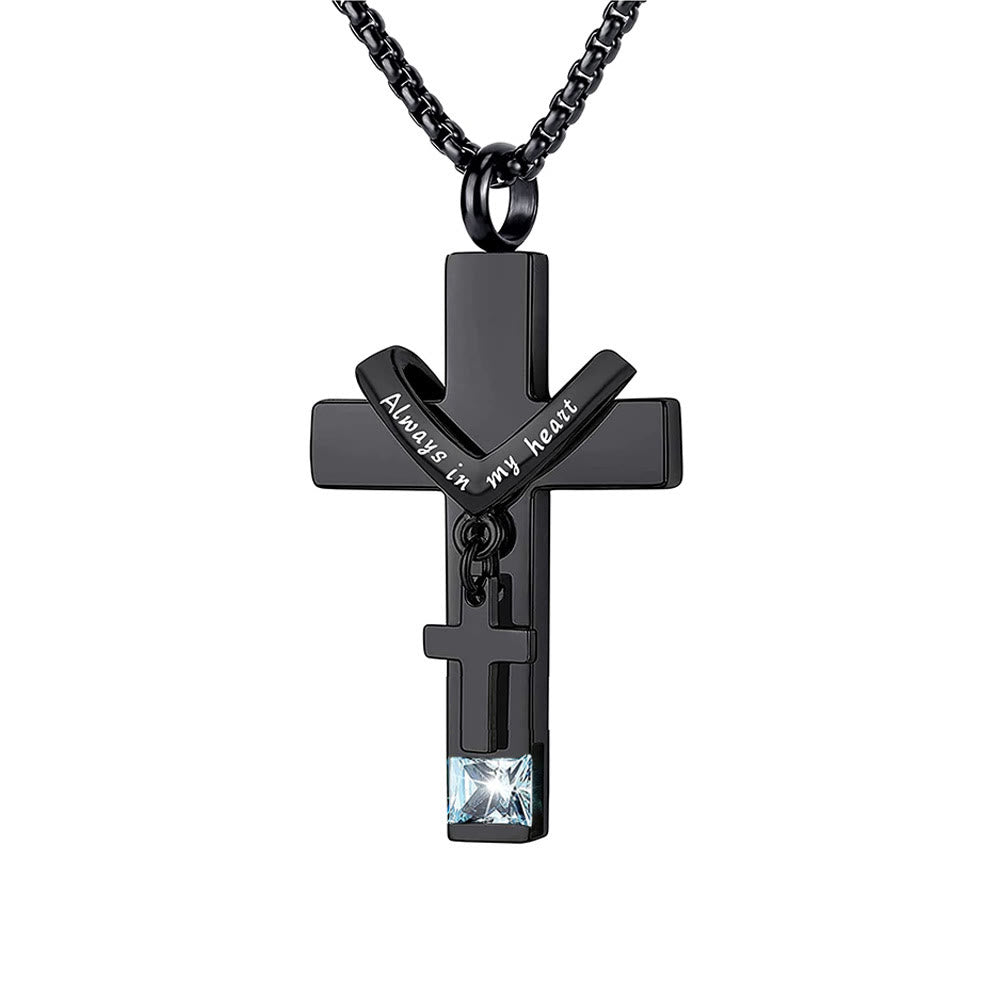 12 Months Birthstone Double Cross Ashes Urn Pendant Necklace