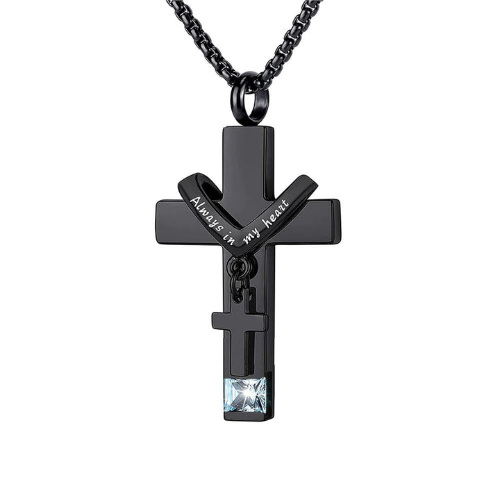 12 Months Birthstone Double Cross Ashes Urn Pendant Necklace