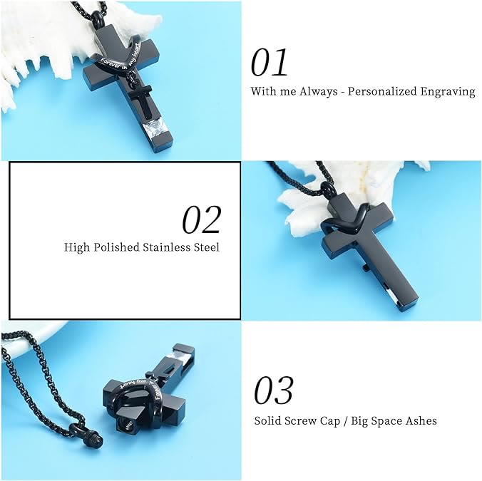 12 Months Birthstone Double Cross Ashes Urn Pendant Necklace