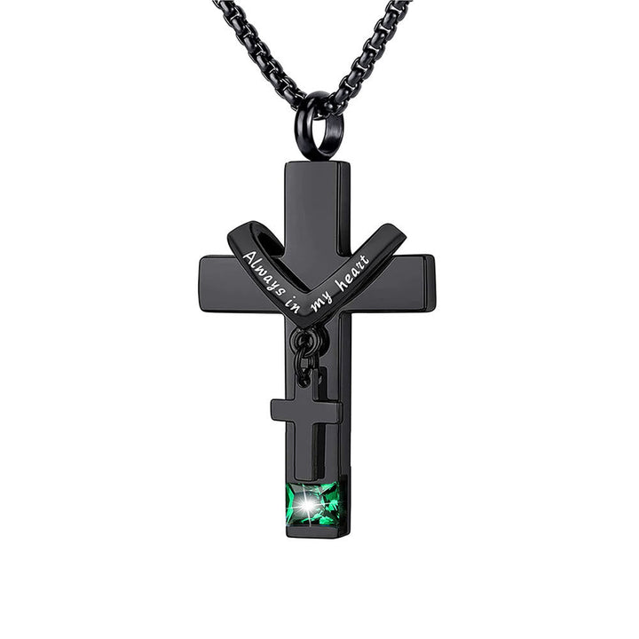 12 Months Birthstone Double Cross Ashes Urn Pendant Necklace