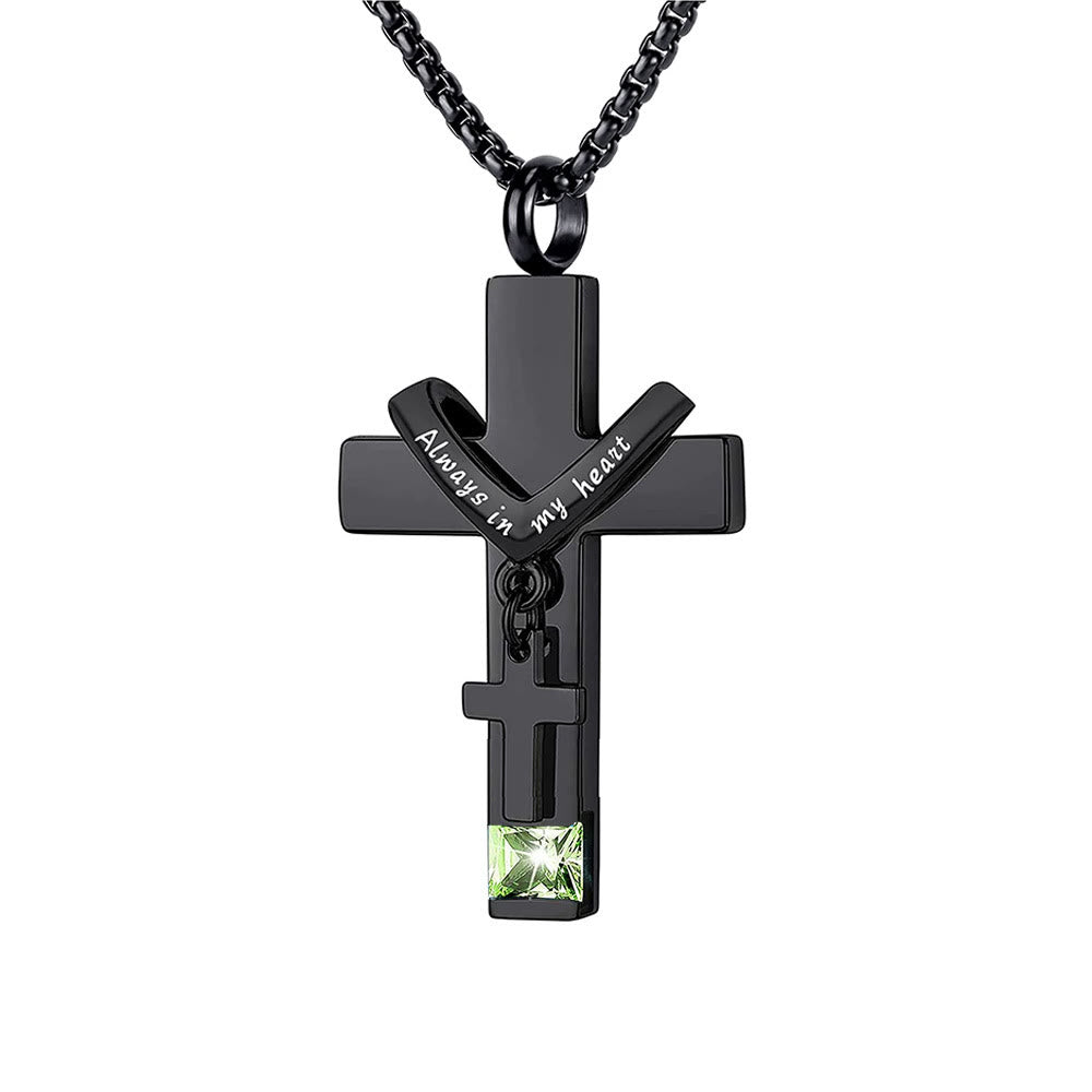 12 Months Birthstone Double Cross Ashes Urn Pendant Necklace