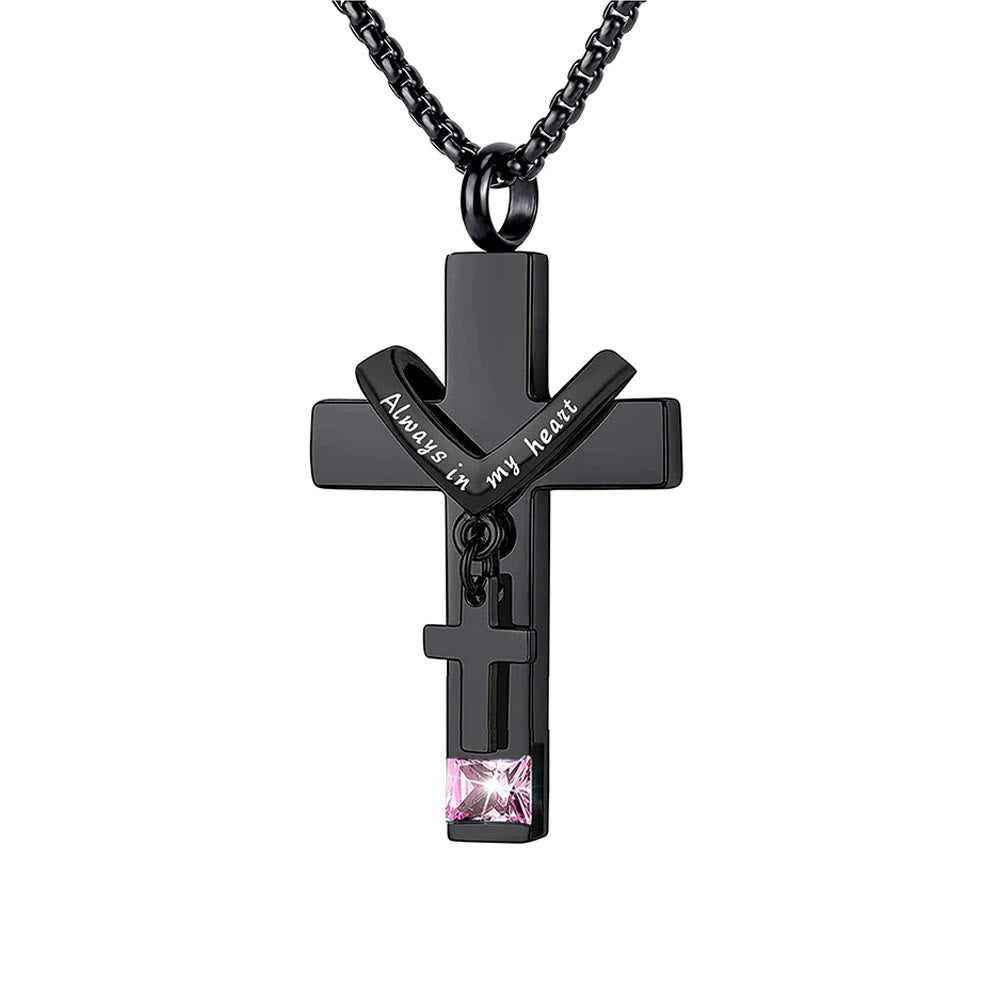 12 Months Birthstone Double Cross Ashes Urn Pendant Necklace