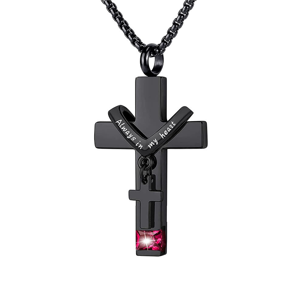 12 Months Birthstone Double Cross Ashes Urn Pendant Necklace