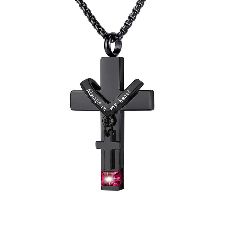12 Months Birthstone Double Cross Ashes Urn Pendant Necklace