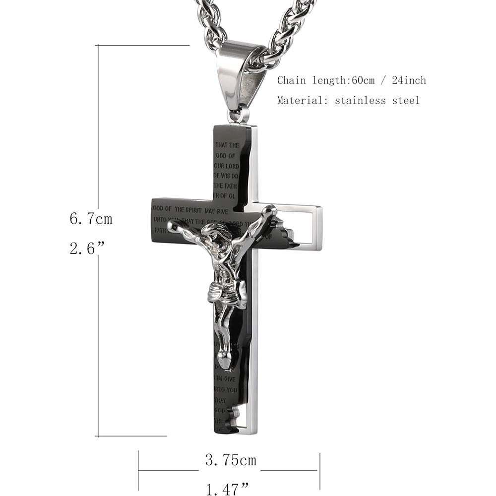 Stainless Steel Crucifix Bible Prayer Pendant Necklace Chain