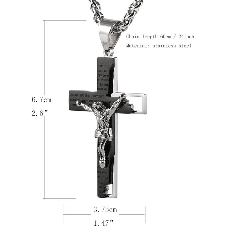 Stainless Steel Crucifix Bible Prayer Pendant Necklace Chain