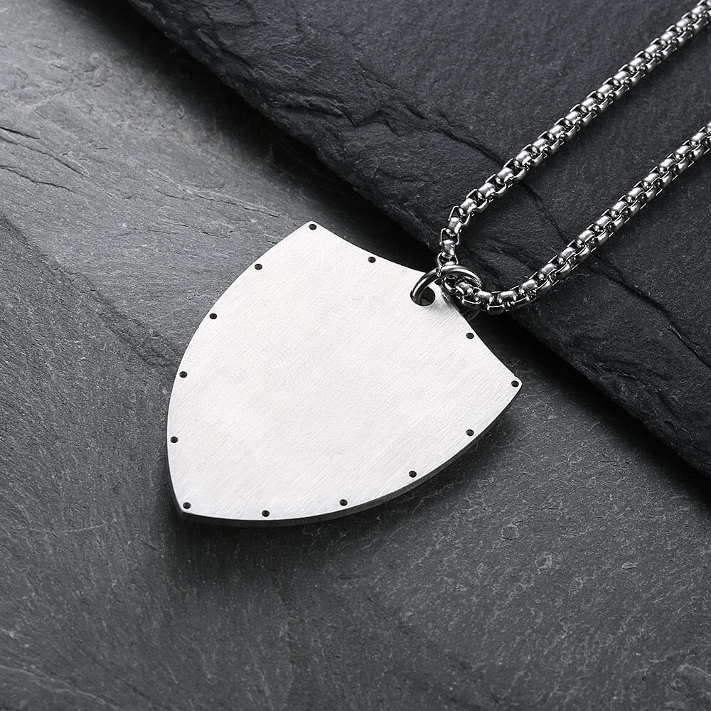 Stainless Steel Lords Prayer Cross Shield Pendant Necklace