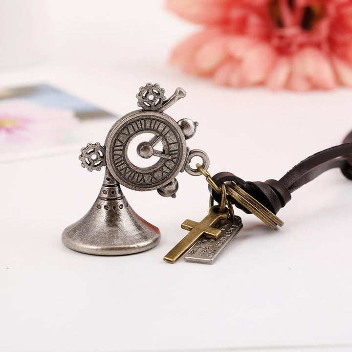 Cross Shield/Retro Horn Leather Necklace