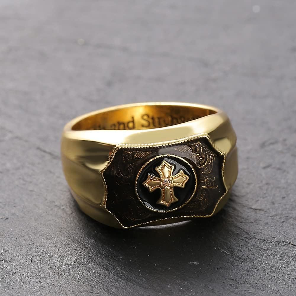 Faith and Strength Jesus Cross Religious Ring