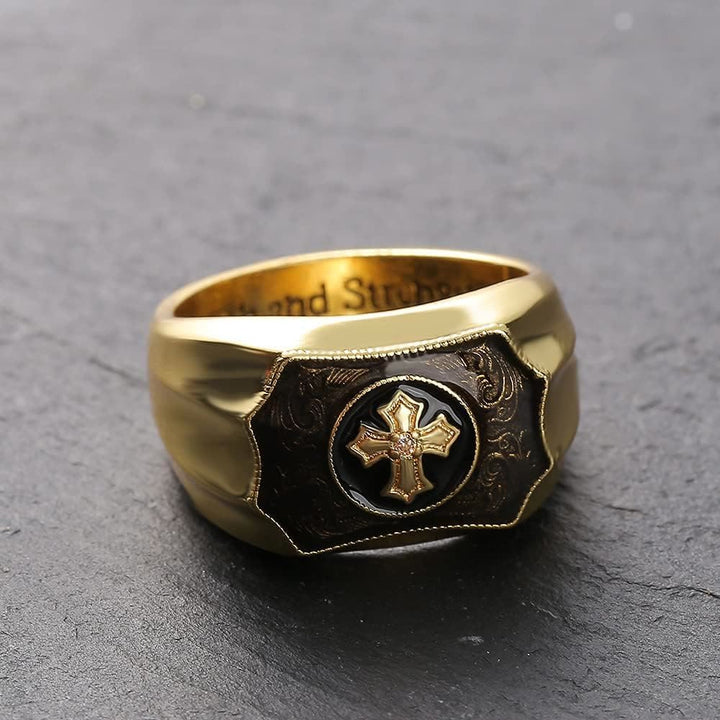 Faith and Strength Jesus Cross Religious Ring