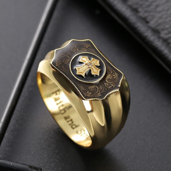 Faith and Strength Jesus Cross Religious Ring