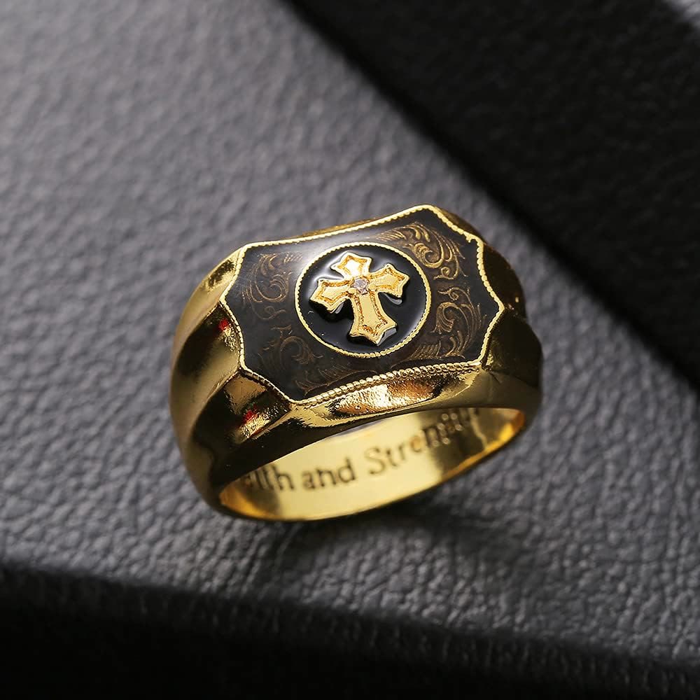 Faith and Strength Jesus Cross Religious Ring