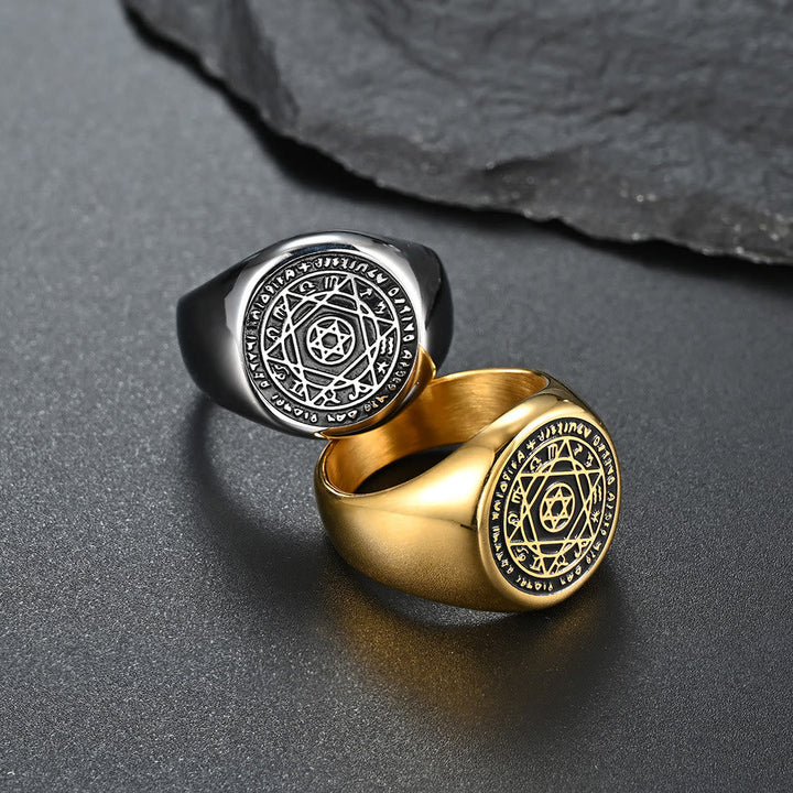 Talisman Seal of Solomon Six-Pointed Star Constellation Rings Stainless Steel Band