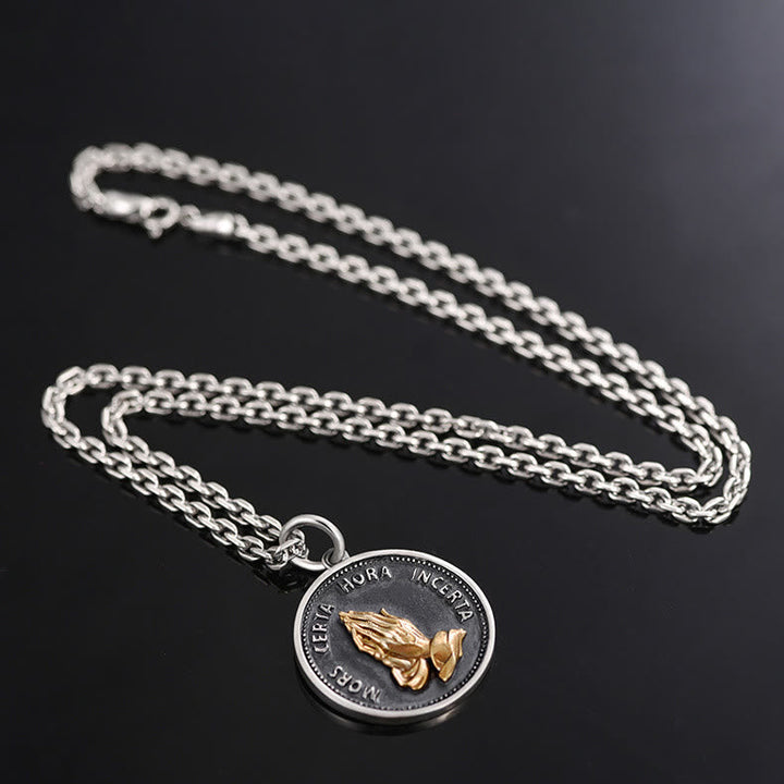 Praying Hands Retro Coin Solid Pendant Necklace