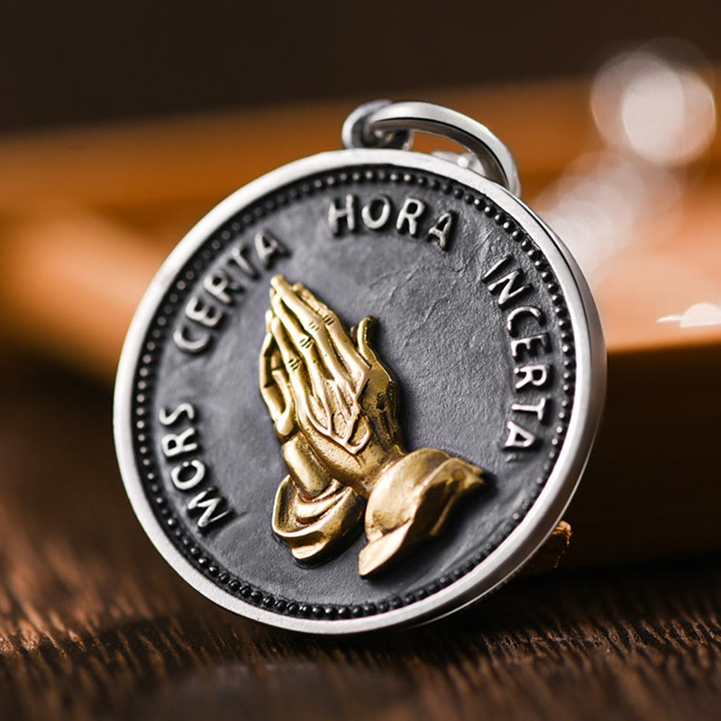 Praying Hands Retro Coin Solid Pendant Necklace