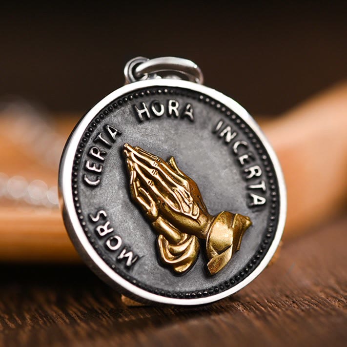 Praying Hands Retro Coin Solid Pendant Necklace