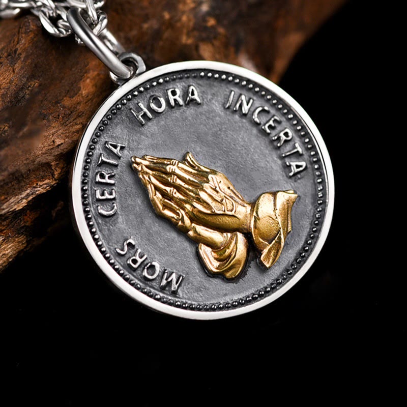 Praying Hands Retro Coin Solid Pendant Necklace