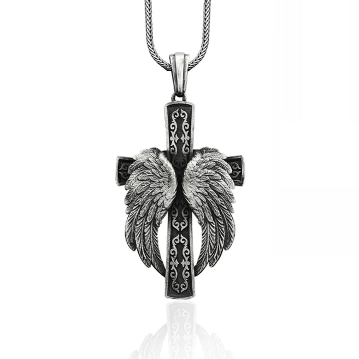 Winged Cross Silver Pendant Christian Necklace