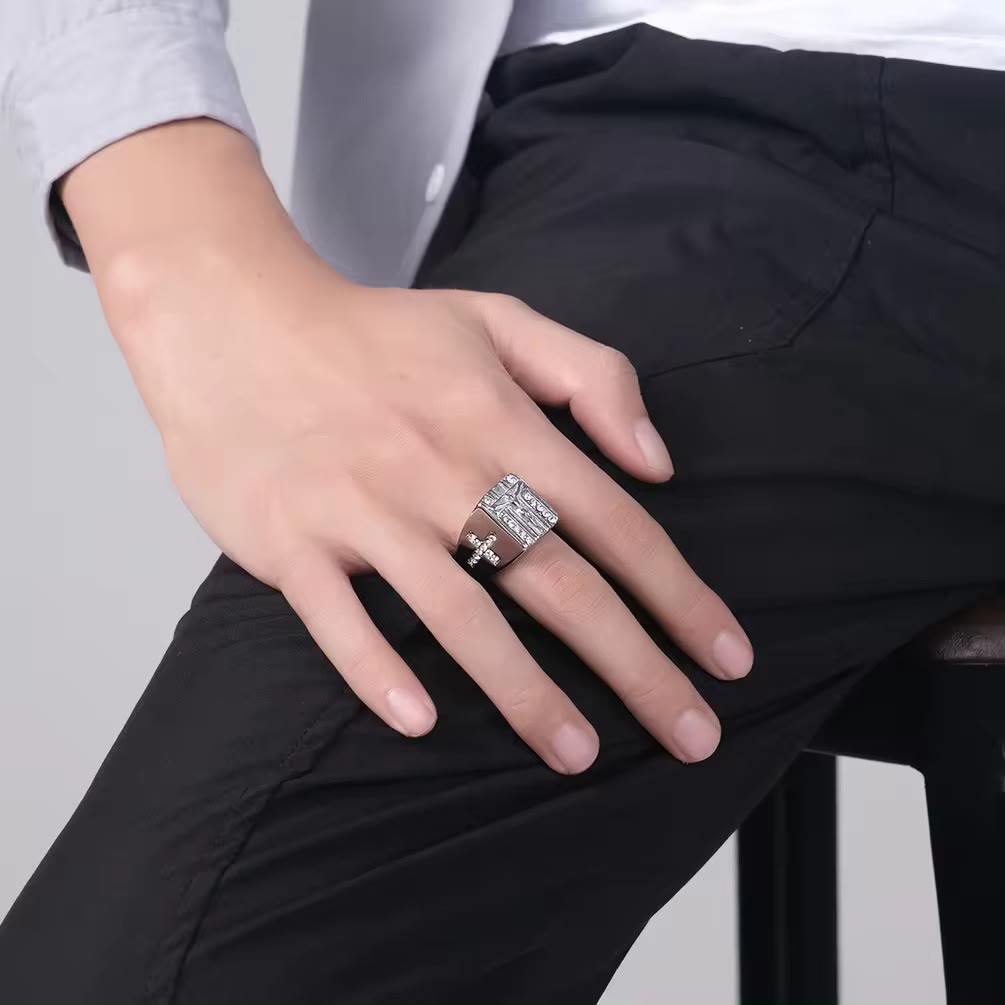 Zirconia Set Crucifix Jesus Religious Ring