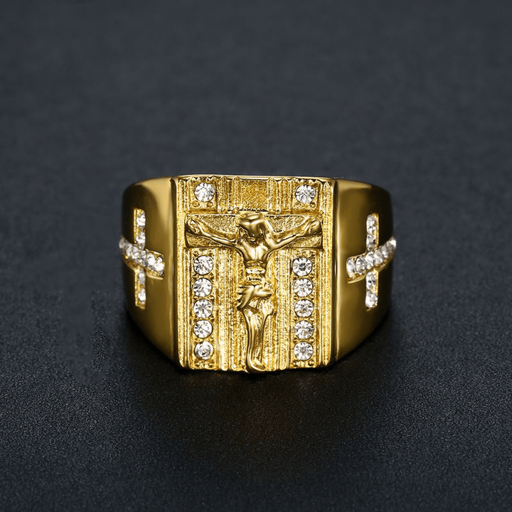 Zirconia Set Crucifix Jesus Religious Ring