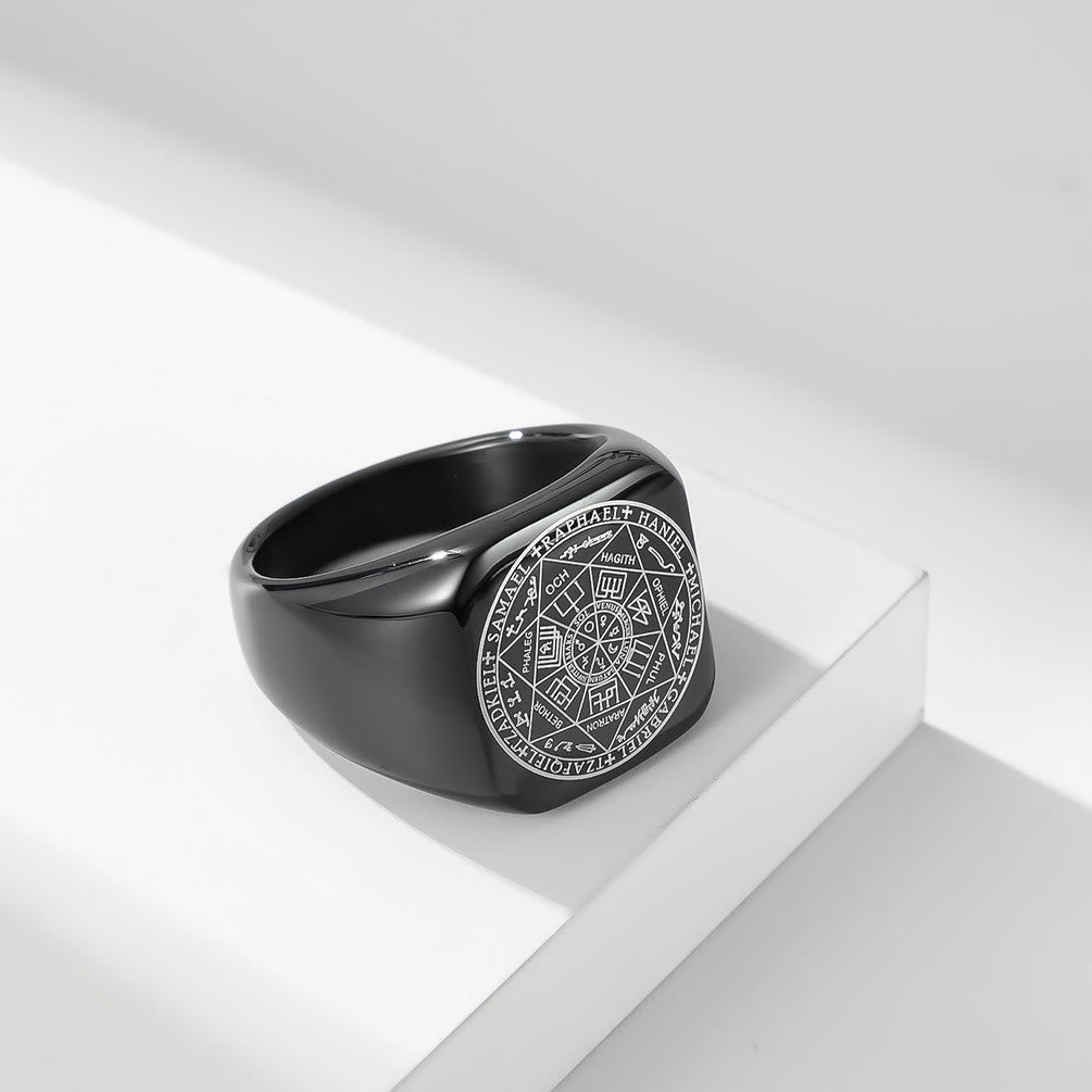 Seals of The Seven Archangels Protection Solomon Kabbalah Titanium Ring