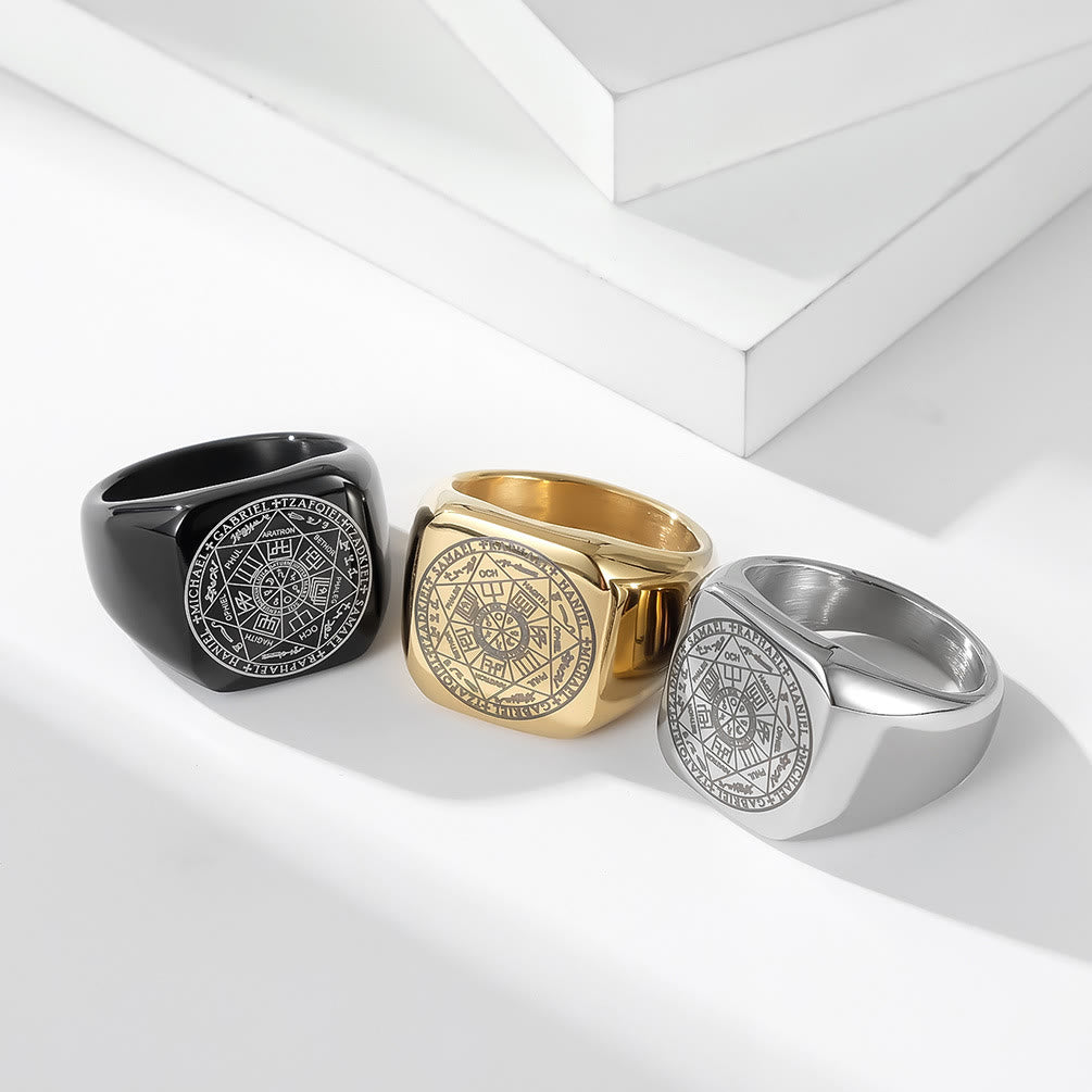 Seals of The Seven Archangels Protection Solomon Kabbalah Titanium Ring
