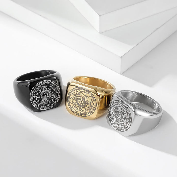 Seals of The Seven Archangels Protection Solomon Kabbalah Titanium Ring