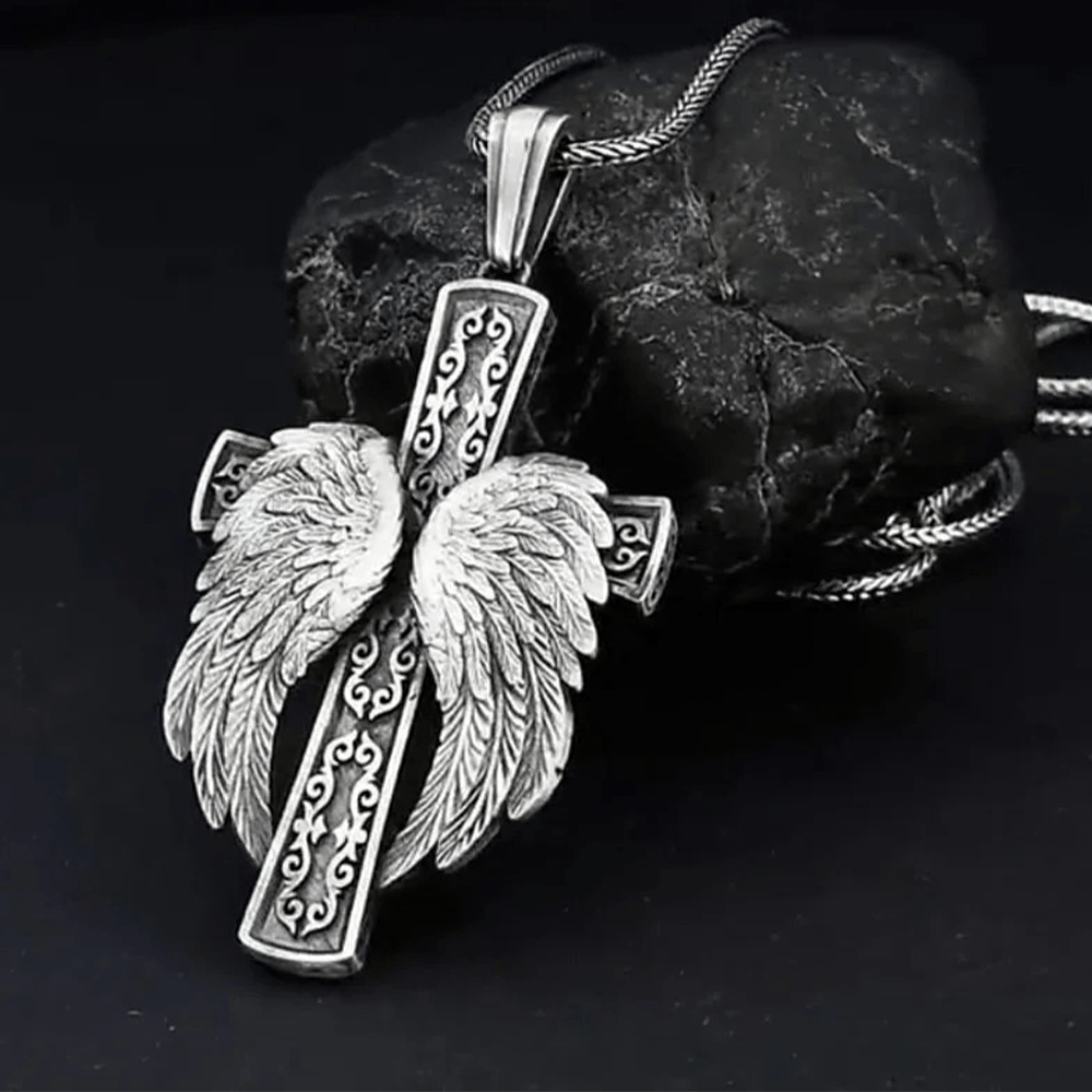 Winged Cross Silver Pendant Christian Necklace