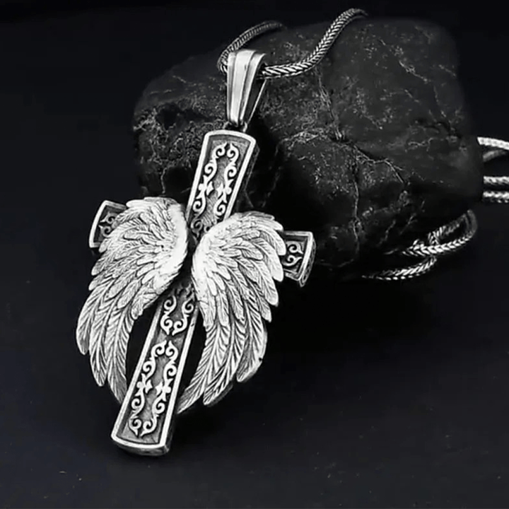 Winged Cross Silver Pendant Christian Necklace