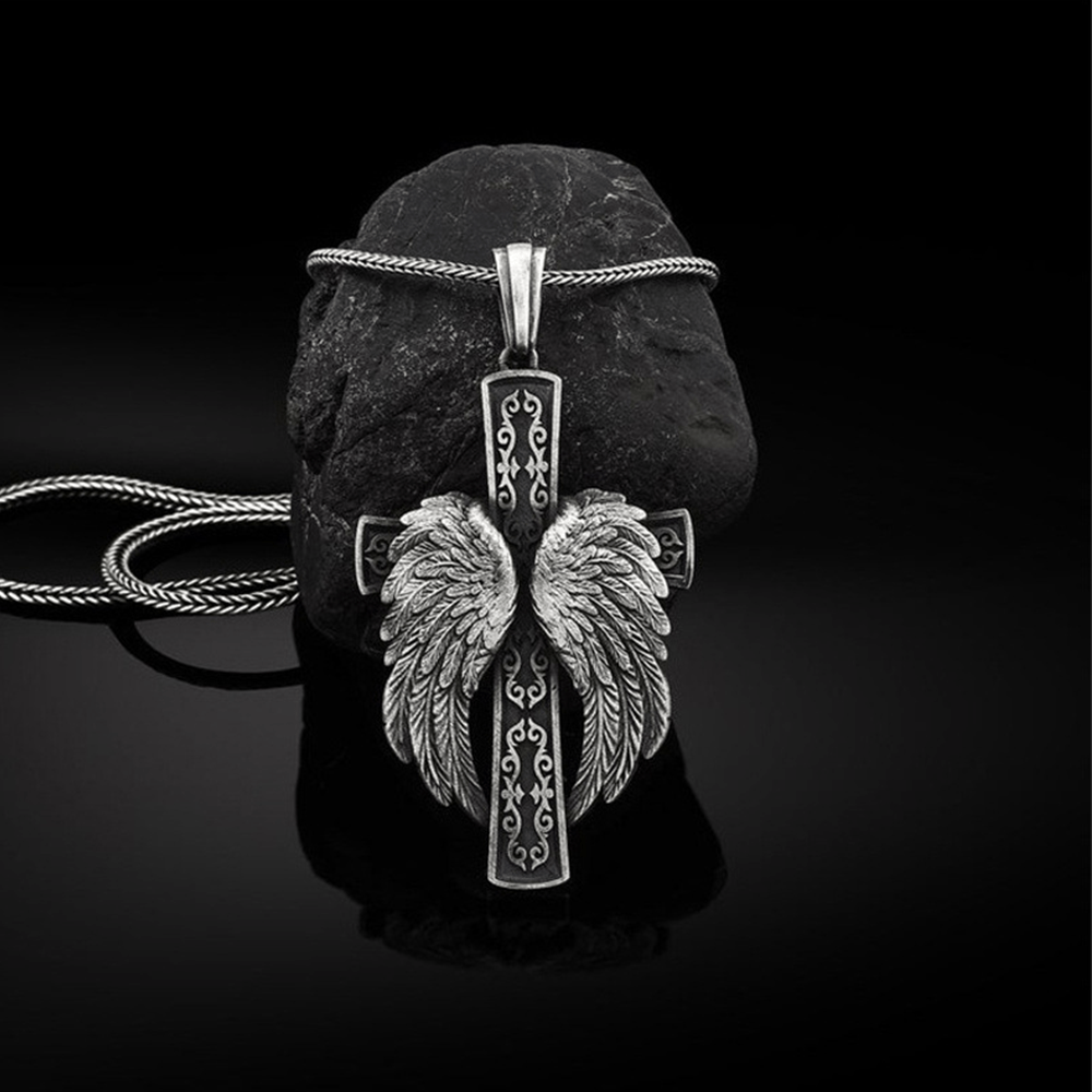 Winged Cross Silver Pendant Christian Necklace