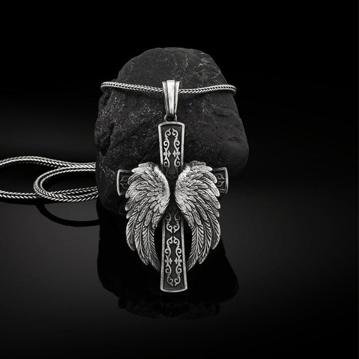 Winged Cross Silver Pendant Christian Necklace