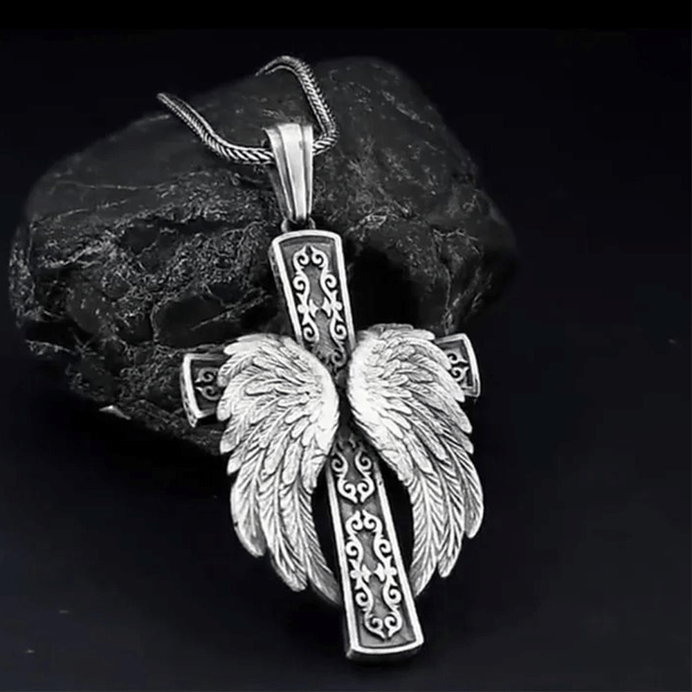 Winged Cross Silver Pendant Christian Necklace