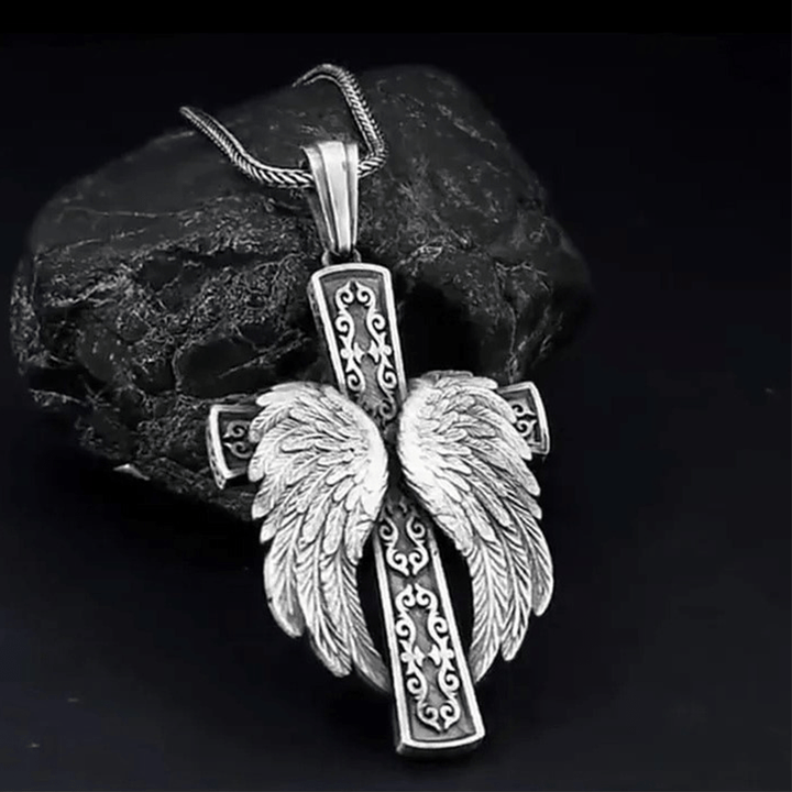 Winged Cross Silver Pendant Christian Necklace