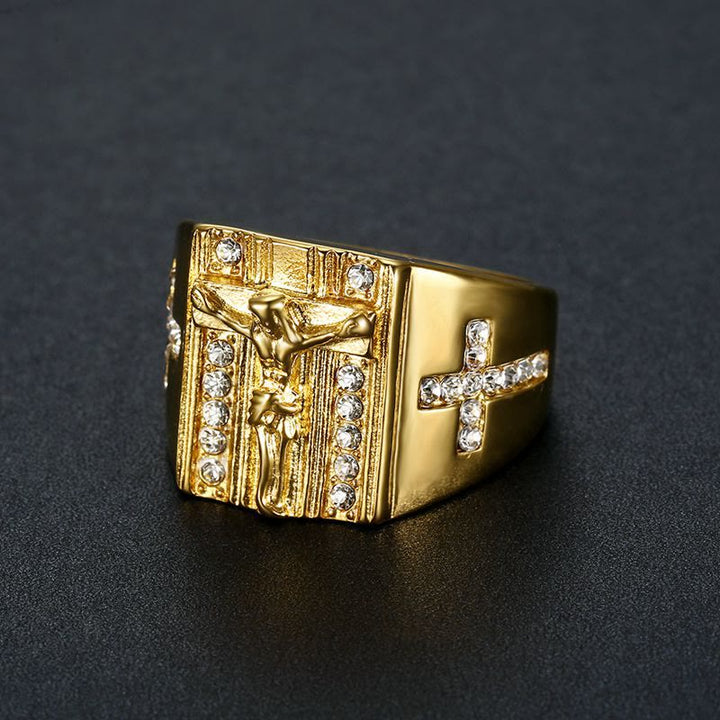 Zirconia Set Crucifix Jesus Religious Ring
