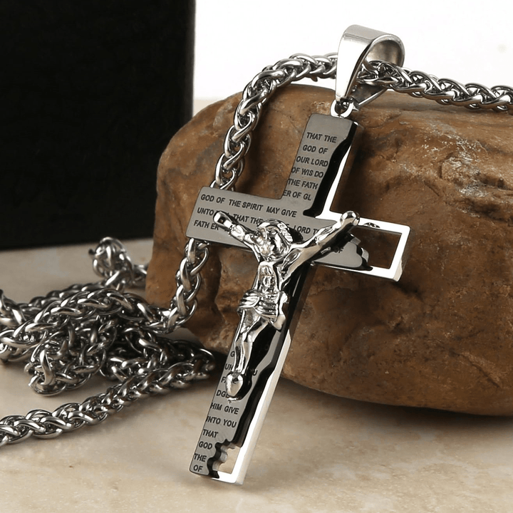 Stainless Steel Crucifix Bible Prayer Pendant Necklace Chain