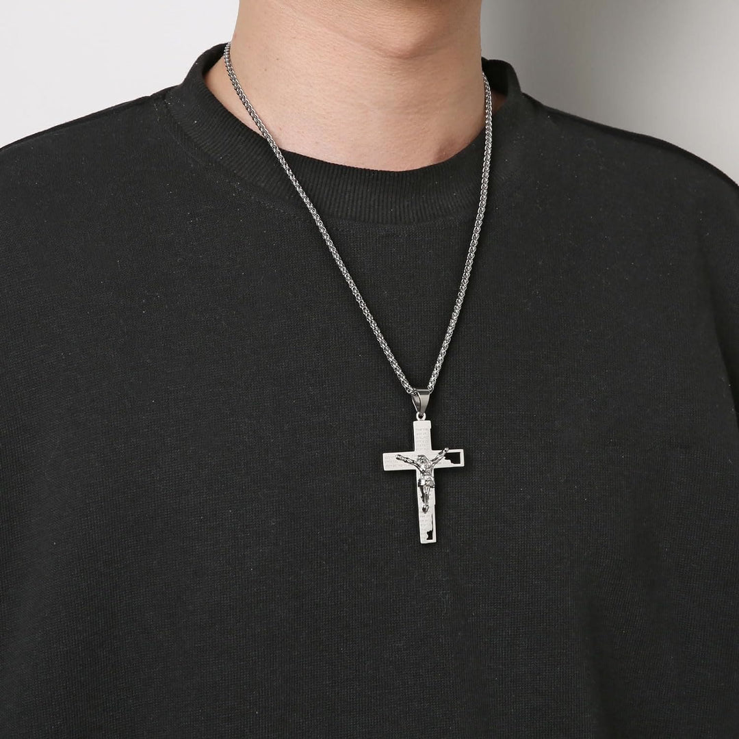 Stainless Steel Crucifix Bible Prayer Pendant Necklace Chain