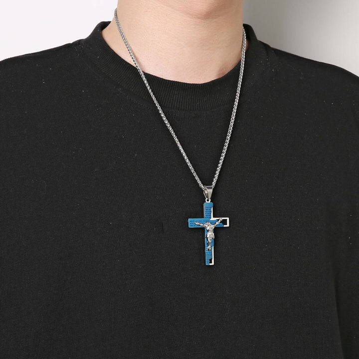 Stainless Steel Crucifix Bible Prayer Pendant Necklace Chain