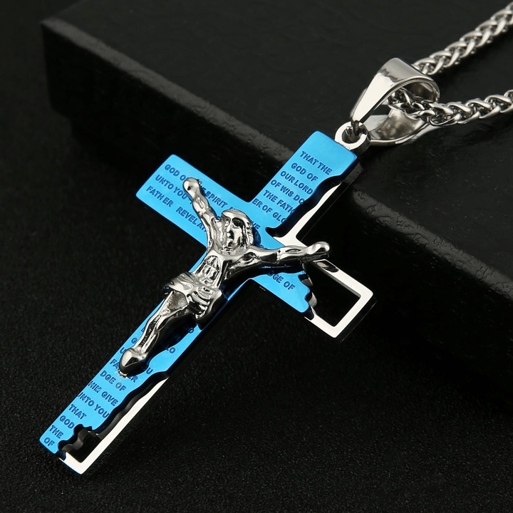 Stainless Steel Crucifix Bible Prayer Pendant Necklace Chain